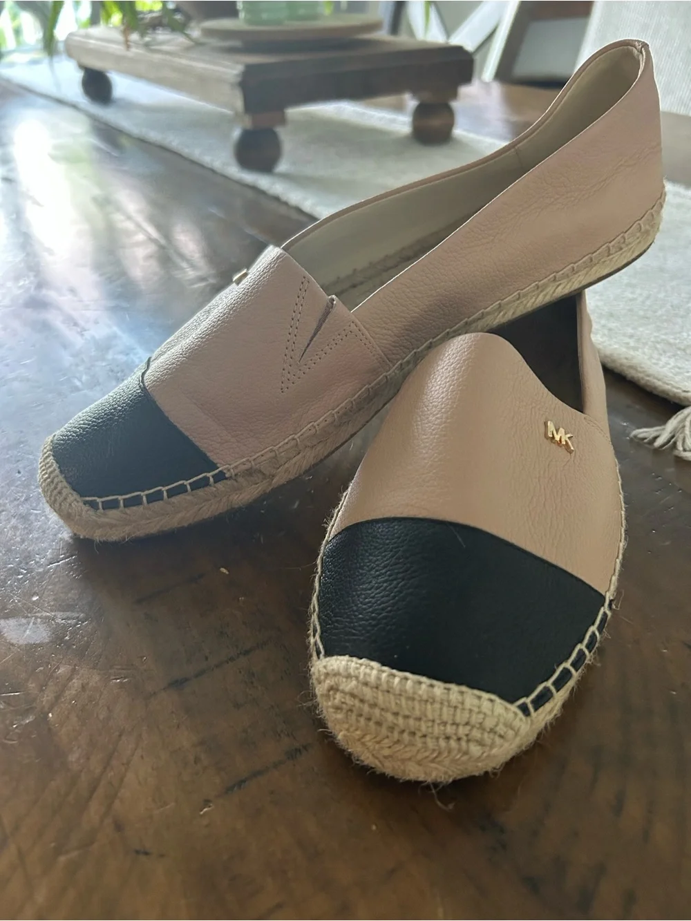 Michael Kors Blush Pink and Black Leather Espadrille Flats